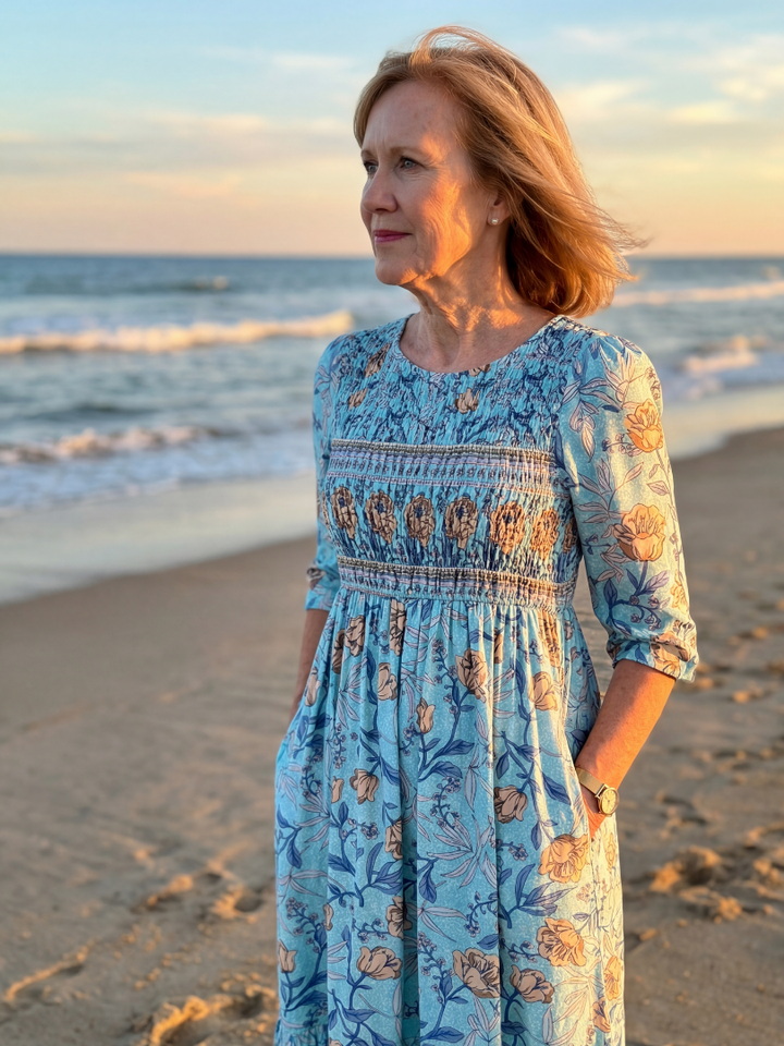 Halia | Vestido Midi Recolectado de Pradera