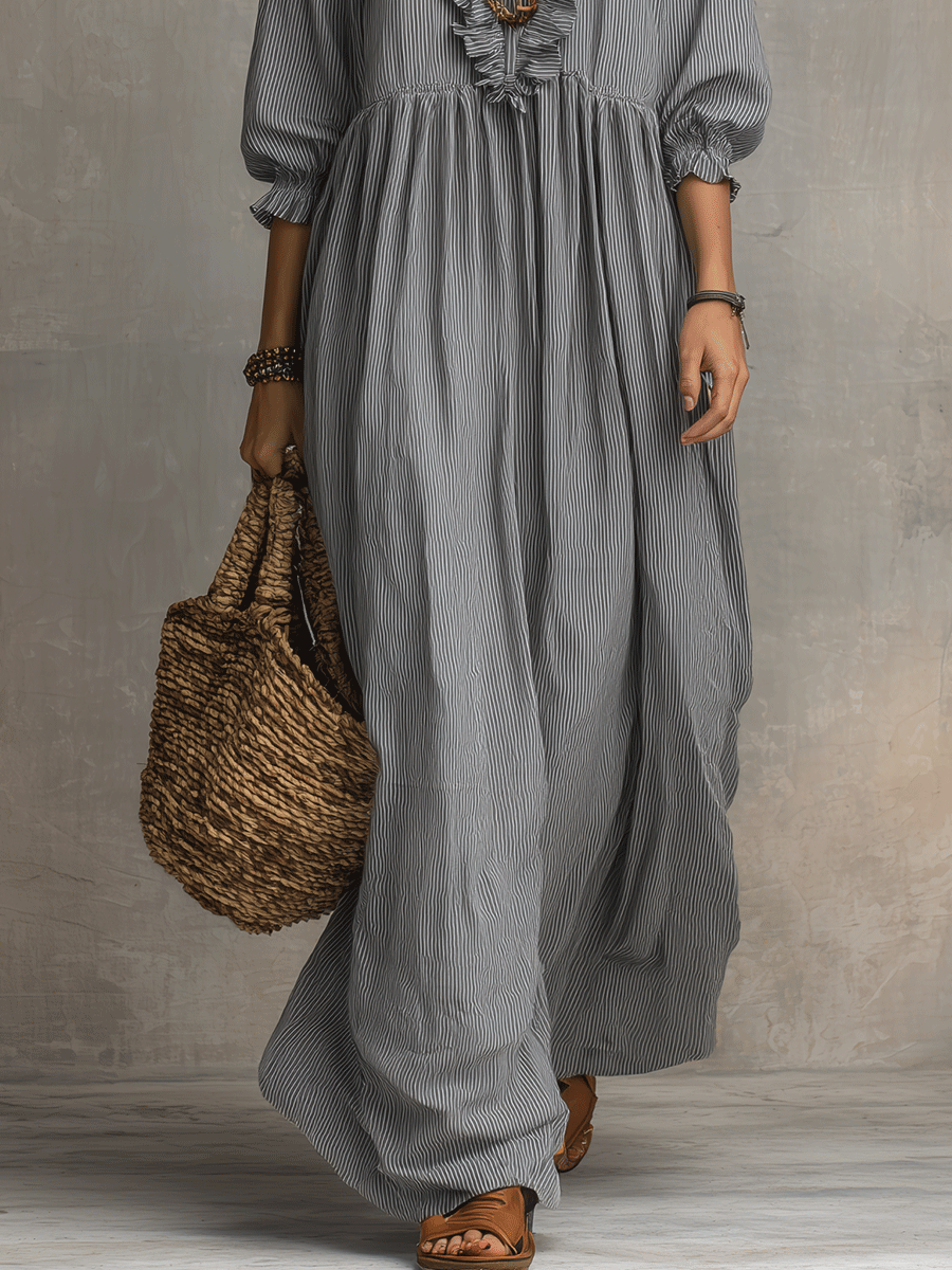 Ropa larga bohemia fluida con acabados de volantes