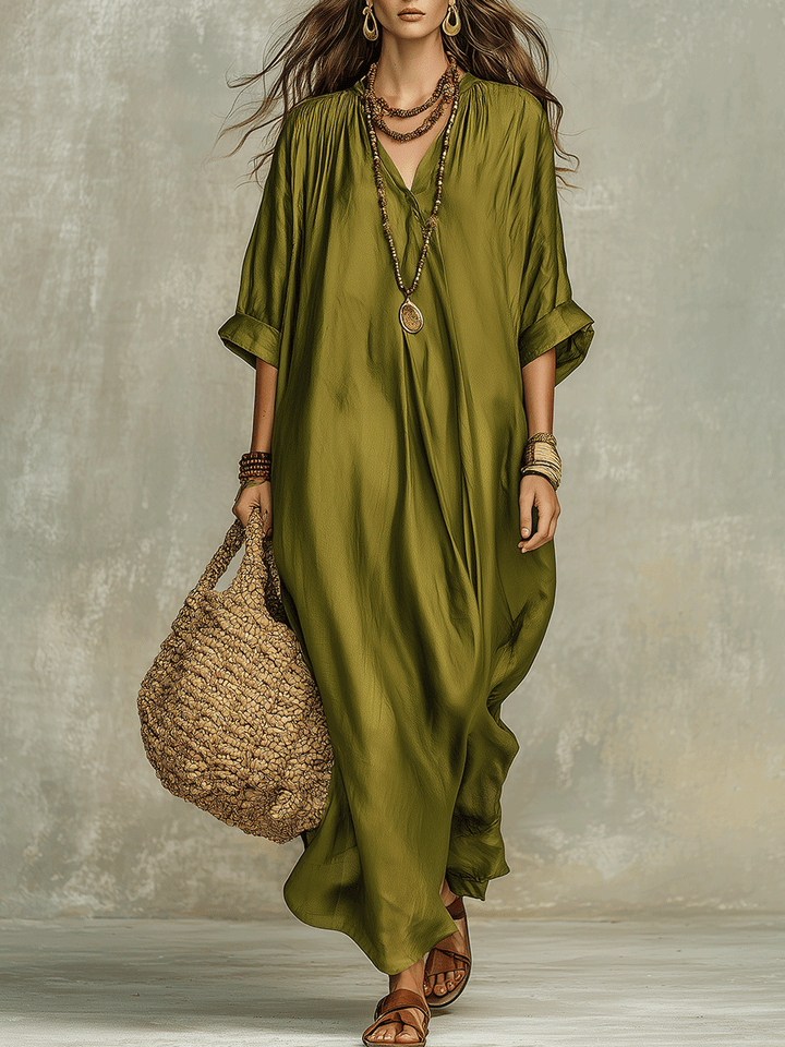 Vestido largo bohemio casual verde oliva