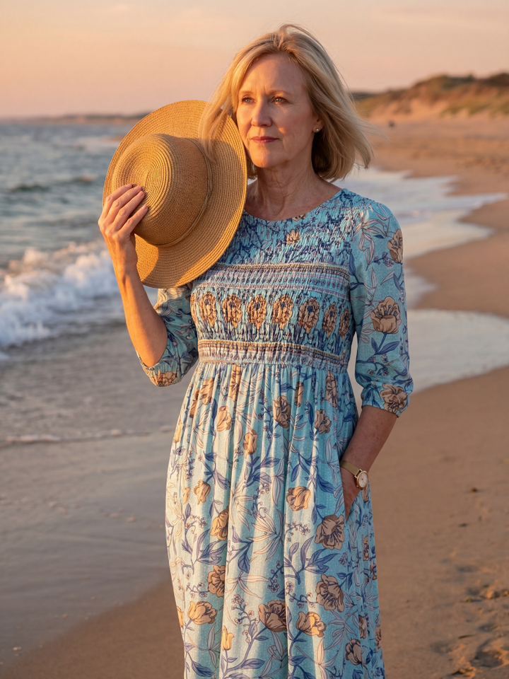 Halia | Vestido Midi Recolectado de Pradera