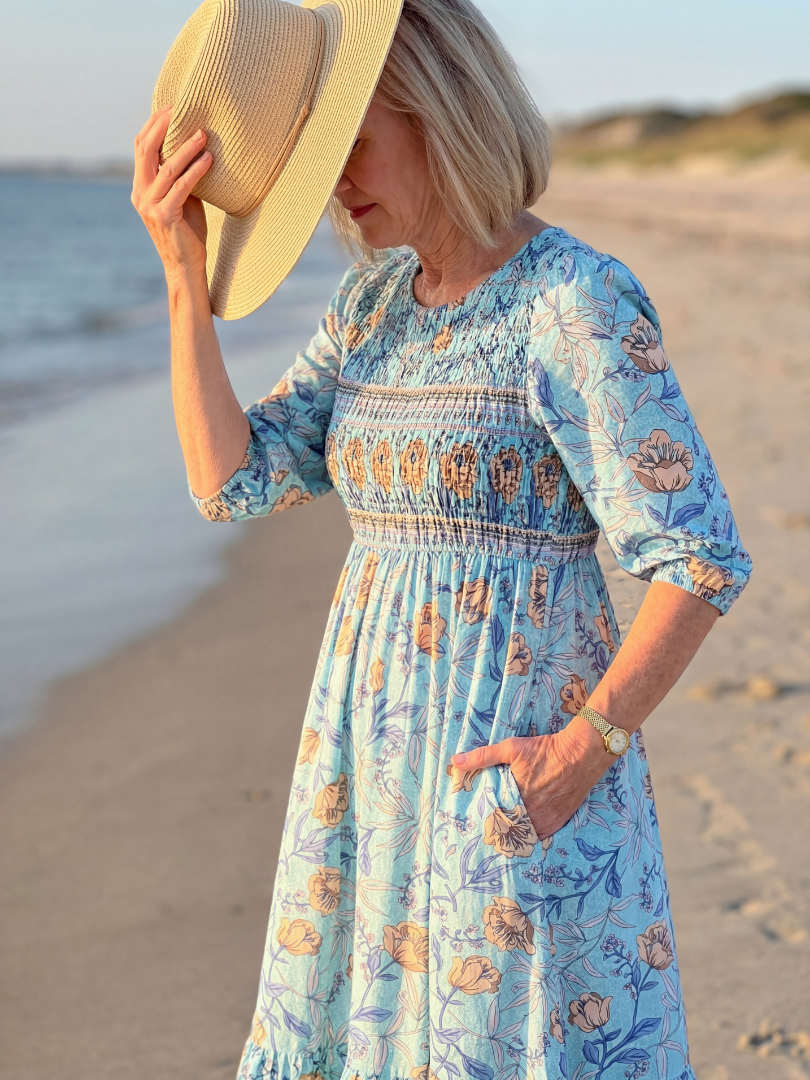 Halia | Vestido Midi Recolectado de Pradera