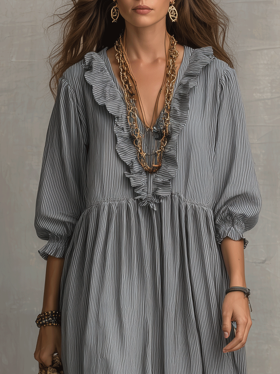 Ropa larga bohemia fluida con acabados de volantes