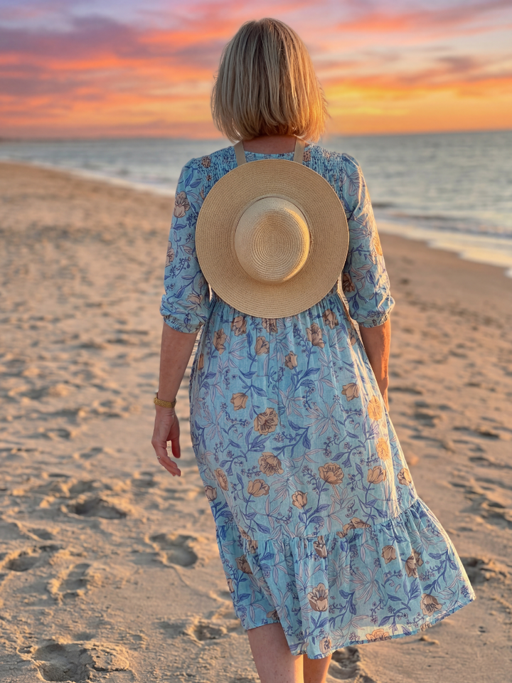 Halia | Vestido Midi Recolectado de Pradera