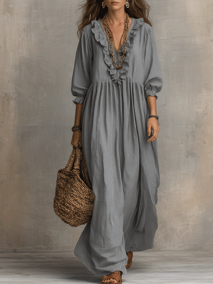 Ropa larga bohemia fluida con acabados de volantes