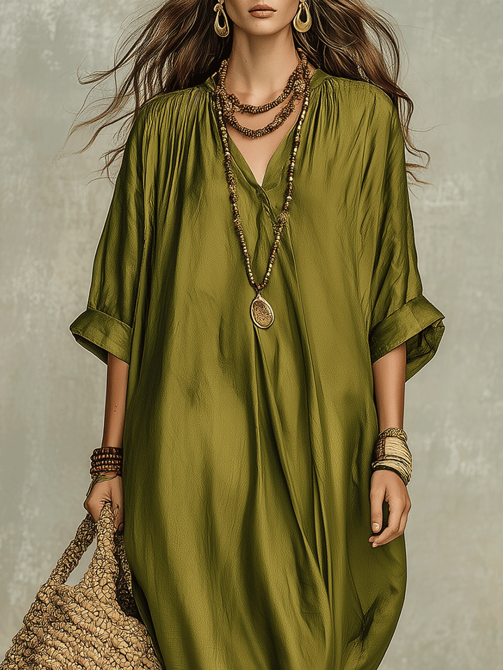 Vestido largo bohemio casual verde oliva