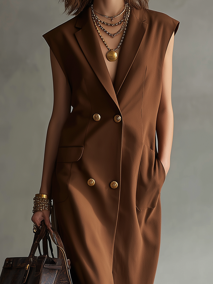 Vestido midi blazer sin mangas moka clásico