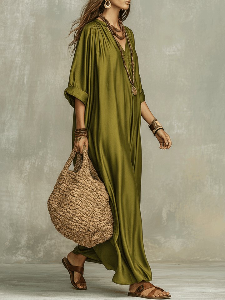 Vestido largo bohemio casual verde oliva