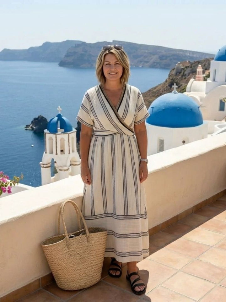 Talía | escote en V manga corta cintura cruzada vestido midi