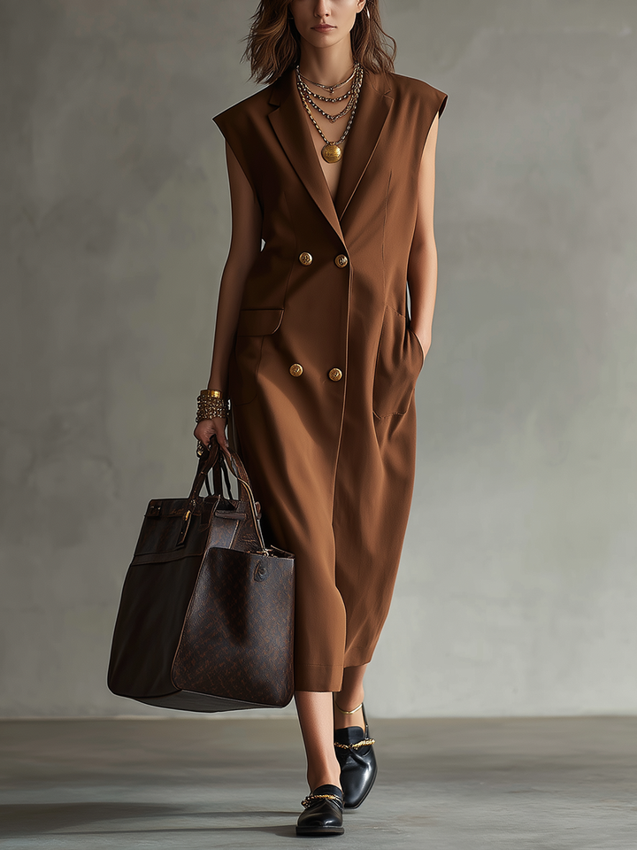 Vestido midi blazer sin mangas moka clásico