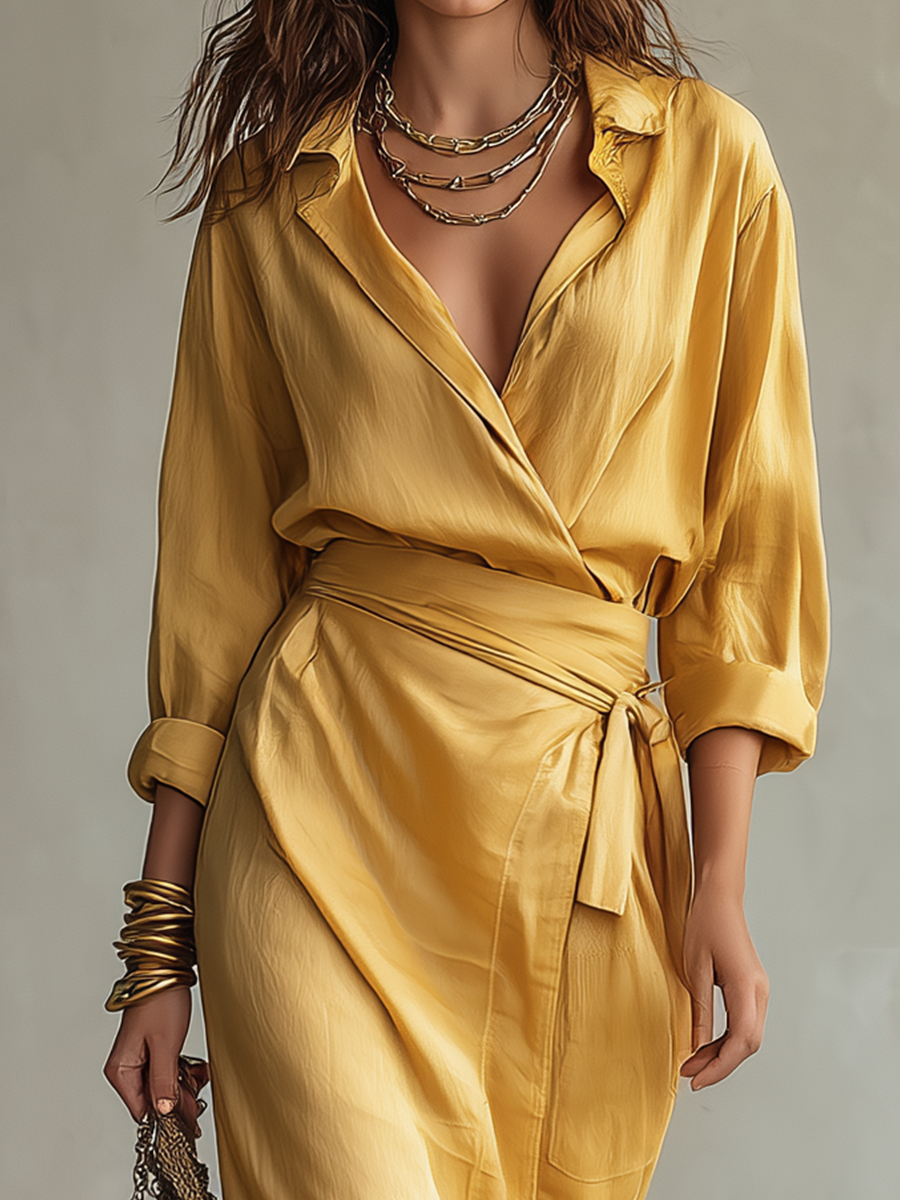 Ropa midi de lujo con cintura anudada