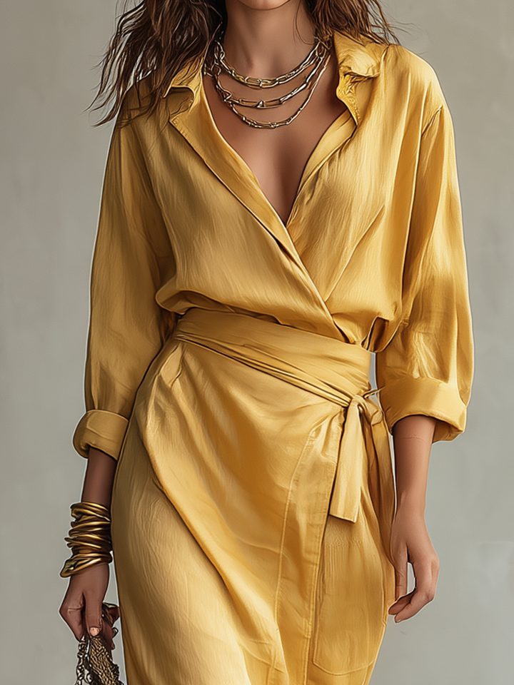 Ropa midi de lujo con cintura anudada