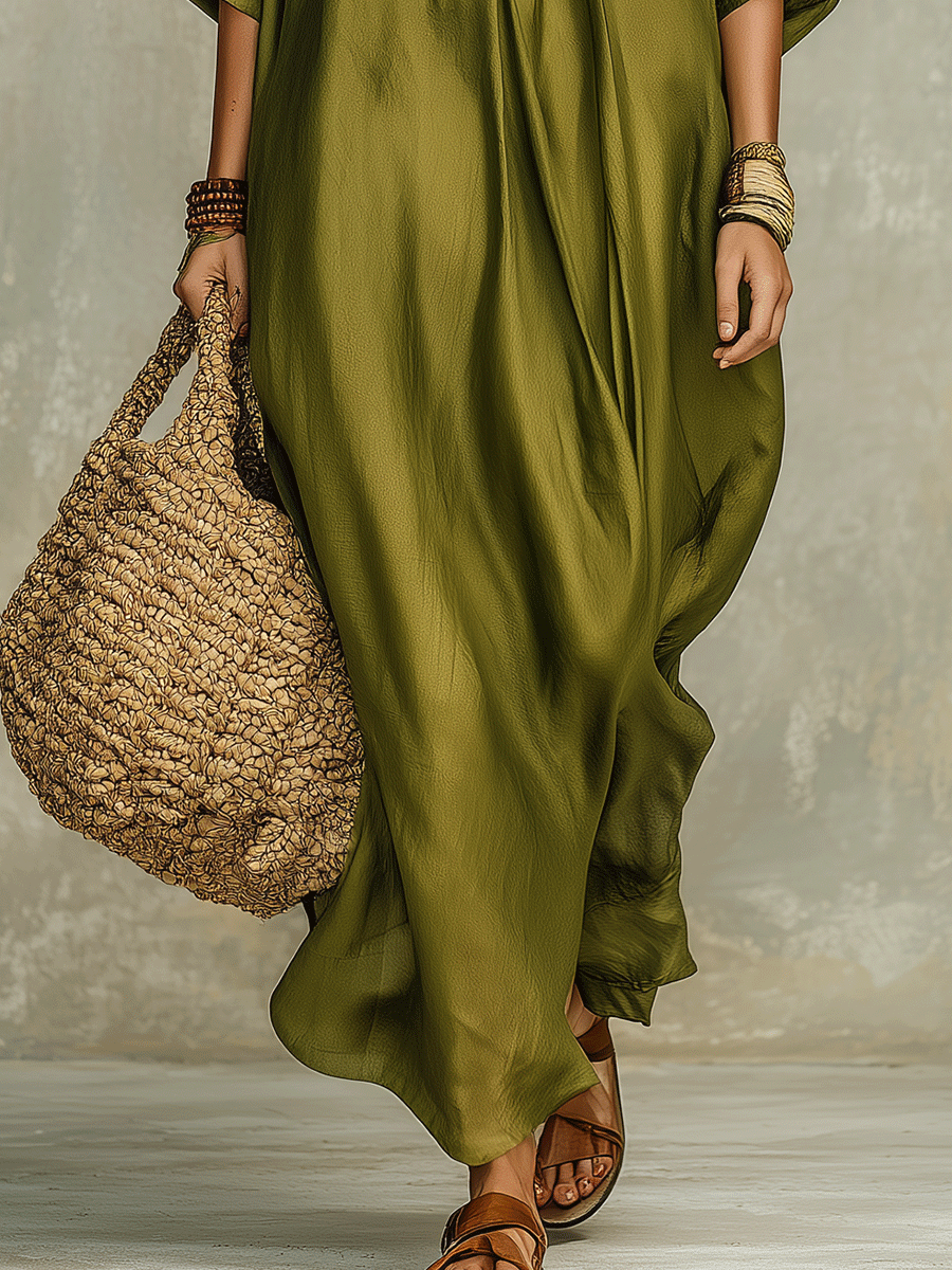 Vestido largo bohemio casual verde oliva