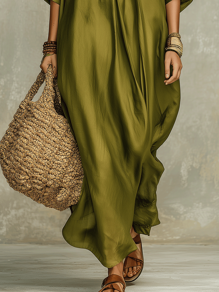 Vestido largo bohemio casual verde oliva