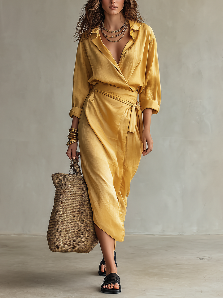 Ropa midi de lujo con cintura anudada