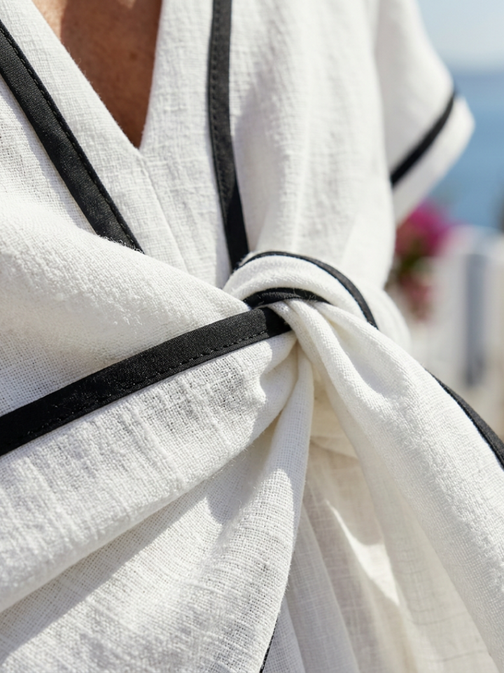 Lina | escote en V manga corta cintura fruncida vestido midi