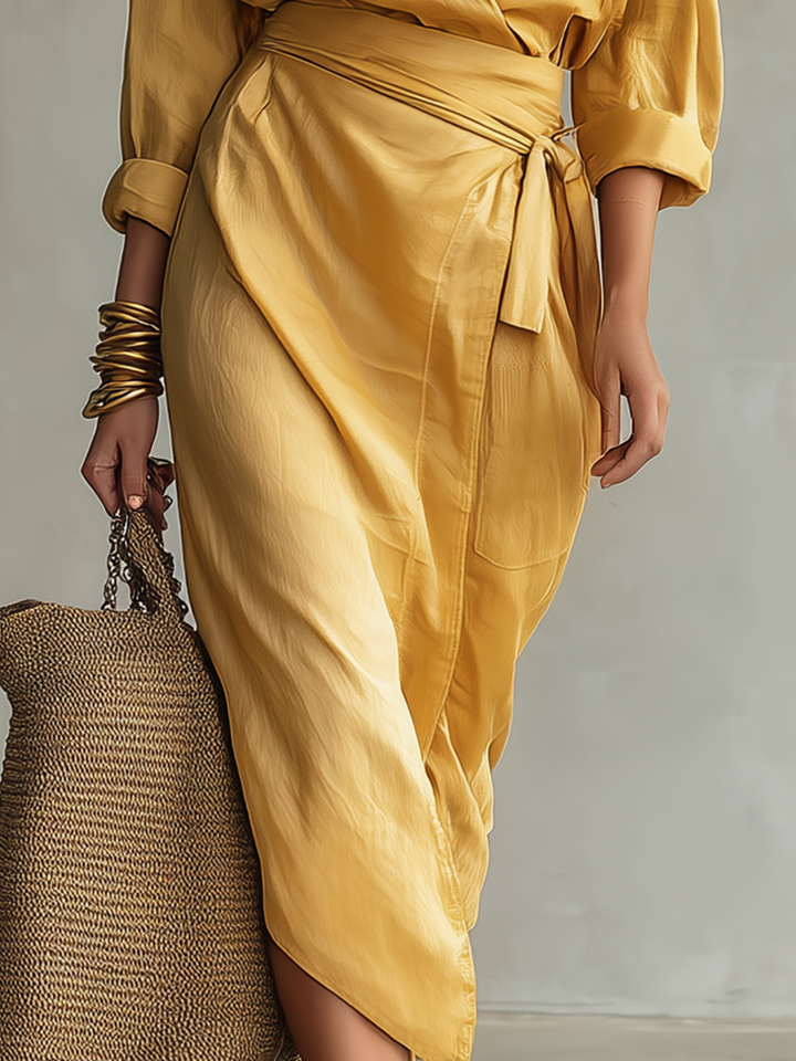 Ropa midi de lujo con cintura anudada